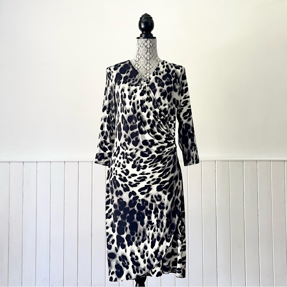 Tommy Bahama Marine Leopard 3/4 Sleeve Wrap Dress Size M